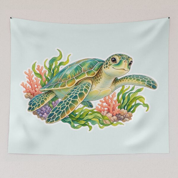 Item preview, Hawaiian Sea Turtle Honu Coral Reef Art designed and sold by peachycrossing.