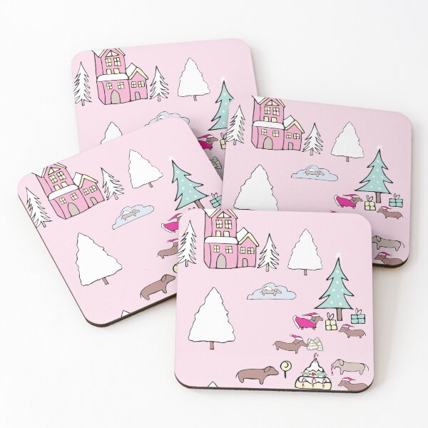 Item preview, Dachshund Christmas celebrations in pink designed and sold by Quiet Waters Design.