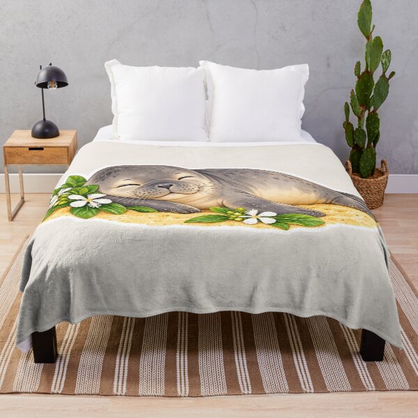Item preview, Cute Hawaiian Monk Seal Sleeping on the Beach designed and sold by Small Kine Prints.