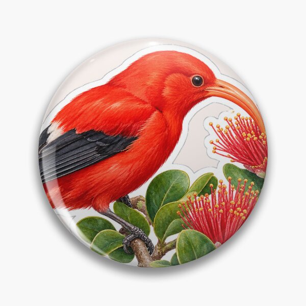 Item preview, Red Hawaiian Honeycreeper Iiwi Bird with Lehua designed and sold by peachycrossing.