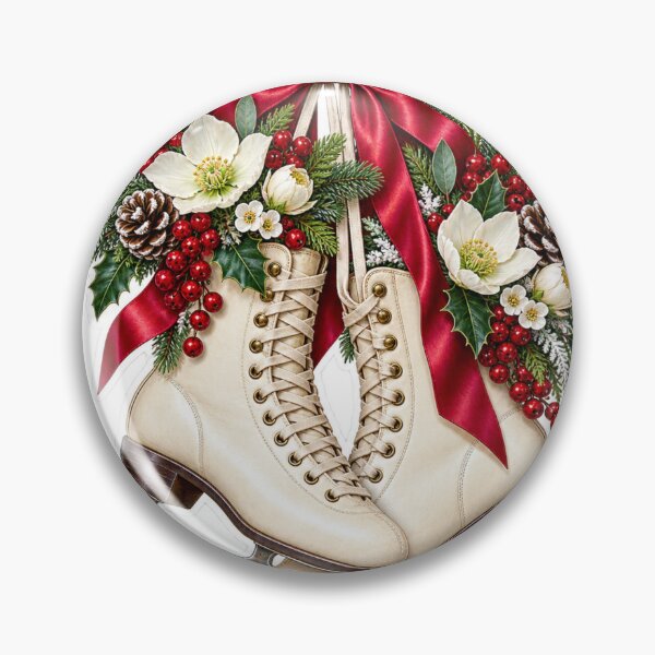 Item preview, Vintage Christmas Ice Skates PNG Clipart with Red Bow and Winter Florals designed and sold by AnnavelleStudio.