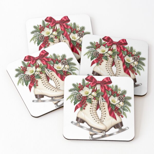 Item preview, Vintage Christmas Ice Skates PNG Clipart with Red Bow and Winter Florals designed and sold by AnnavelleStudio.