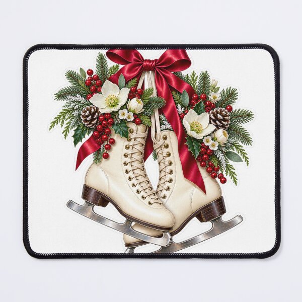 Item preview, Vintage Christmas Ice Skates PNG Clipart with Red Bow and Winter Florals designed and sold by AnnavelleStudio.