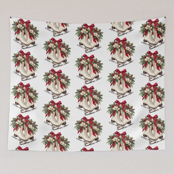 Item preview, Vintage Christmas Ice Skates PNG Clipart with Red Bow and Winter Florals designed and sold by AnnavelleStudio.