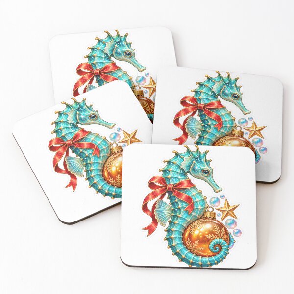 Item preview, Christmas Seahorse PNG Clipart with Red Bow, Gold Ornament and Iridescent Bubbles designed and sold by AnnavelleStudio.