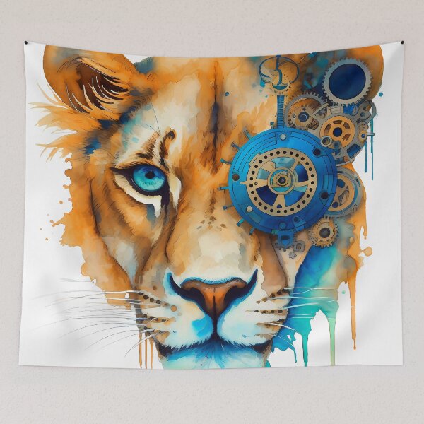 Item preview, Steampunk Lioness Face With Mechanical Gears And Cogs  designed and sold by DEC02.