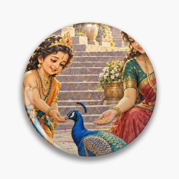 Item preview, Bala Kartikeya and Parvati Feeding a Peacock — Murugan Art designed and sold by Homyar.