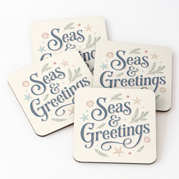 Item preview, Seas & Greetings – Coastal Christmas Typography Beach Holiday Design designed and sold by Sea Gem.