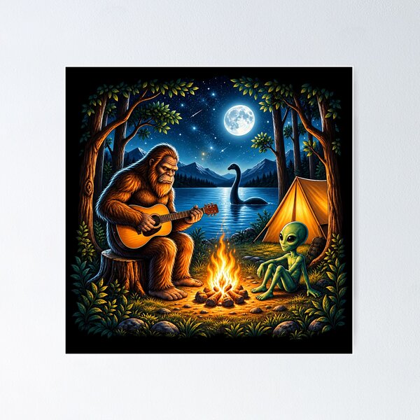 Item preview, Bigfoot Alien Camping Sasquatch Plays Guitar By Campfire designed and sold by nasr-say.