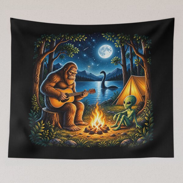 Item preview, Bigfoot Alien Camping Sasquatch Plays Guitar By Campfire designed and sold by nasr-say.