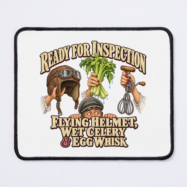 Item preview, READY FOR INSPECTION - CAFÉ RENÉ - FLYING HELMET, WET CELERY & EGG WHISK designed and sold by WheelieGdArt.