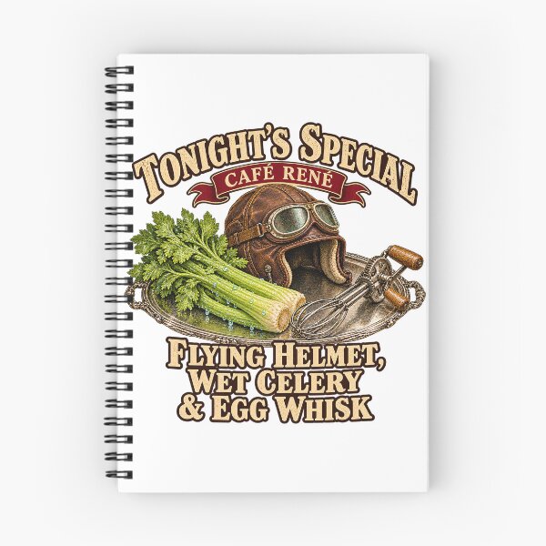 Item preview, TONIGHT'S SPECIAL - CAFÉ RENÉ - FLYING HELMET, WET CELERY & EGG WHISK designed and sold by WheelieGdArt.