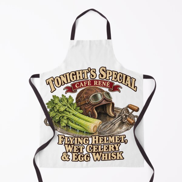 Item preview, TONIGHT'S SPECIAL - CAFÉ RENÉ - FLYING HELMET, WET CELERY & EGG WHISK designed and sold by WheelieGdArt.