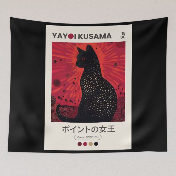 Item preview, Inspired by Yayoi Kusama Black Cat Poster, 1980 Queen of Dots Art Print, Elegant Polka Dot Cat Wall Decor designed and sold by HappyGrandmaUB.