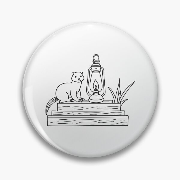 Item preview, A weasel next to a lantern placed on a wooden step designed and sold by rasagamastore.