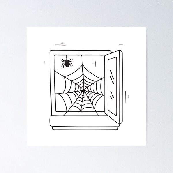 Item preview, Una telaraña en una ventana con una araña descansando en la esquina. designed and sold by rasagamastore.