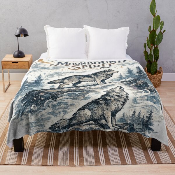 Item preview, Moonbound Spirit Wolves Under Crescent Moon Mystical Wilderness Design designed and sold by inkoutninja.
