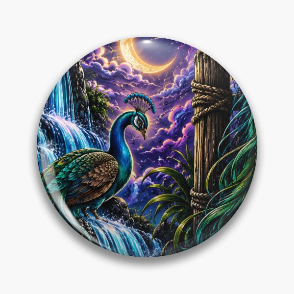Item preview, Mystic peacock waterfall magical night psychedelic art designed and sold by Ispain88.