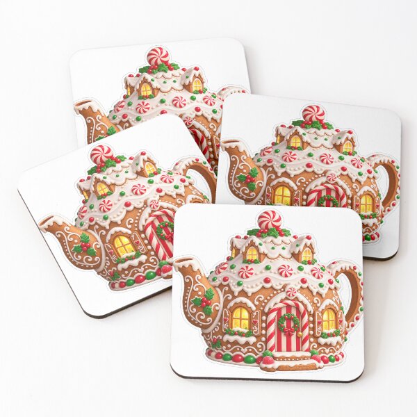Item preview, Christmas Gingerbread Teapot House PNG Clipart with Peppermint Candy, Holly and White Icing designed and sold by AnnavelleStudio.