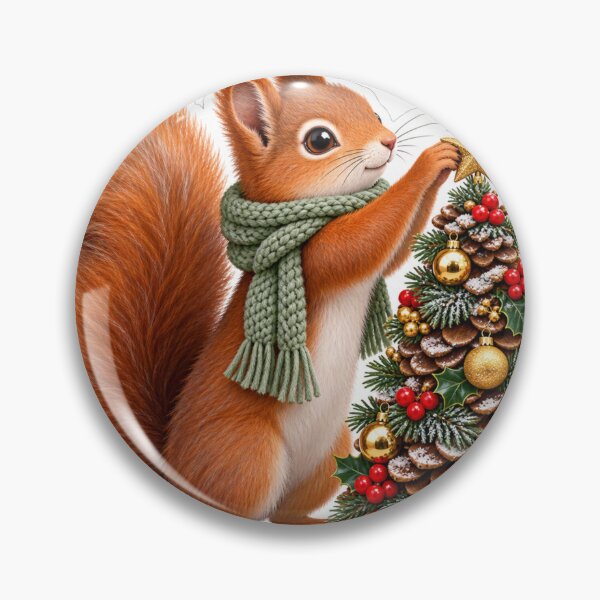 Item preview, Christmas Squirrel PNG Clipart Decorating a Pinecone Tree, Cute Woodland Animal with Green Scarf designed and sold by AnnavelleStudio.