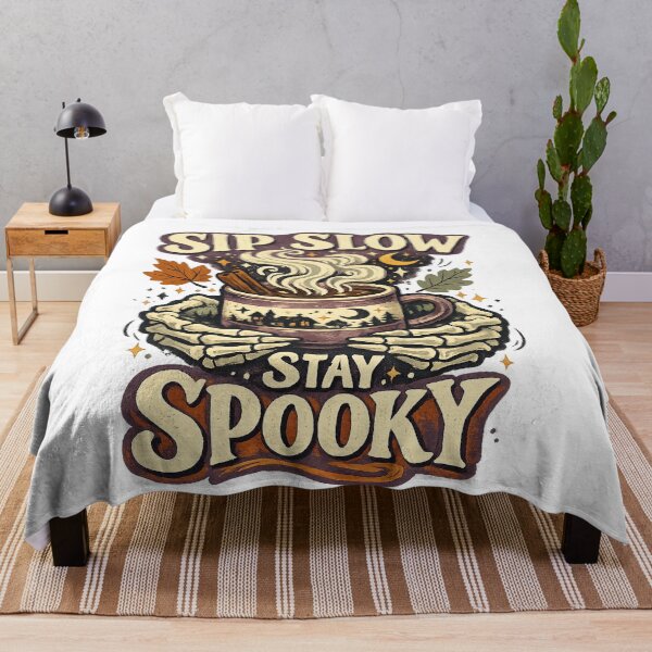 Item preview, Sip Slow Stay Spooky Skeleton Hands Coffee Halloween Cozy Fall Design designed and sold by inkoutninja.