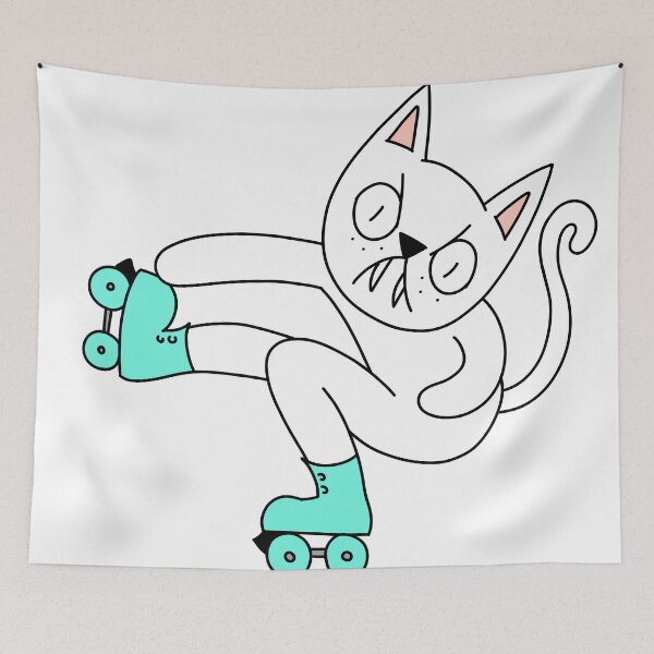 Item preview, MEAN CAT Rollerskating - white designed and sold by motherbrainart.