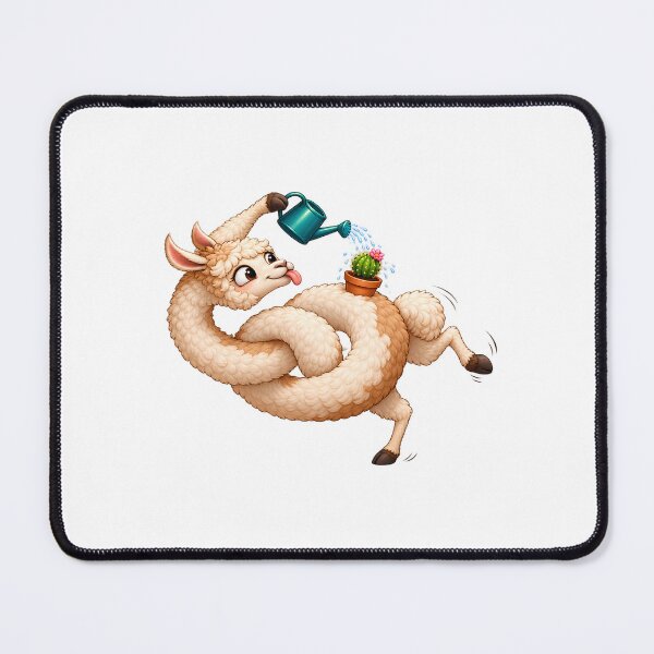 Item preview, Surreal Chibi Llama Watering a Cactus – Funny Weird Animal Gift designed and sold by Oddly Tiny Zoo.