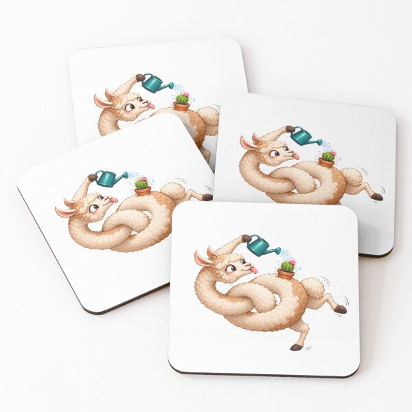 Item preview, Surreal Chibi Llama Watering a Cactus – Funny Weird Animal Gift designed and sold by Oddly Tiny Zoo.