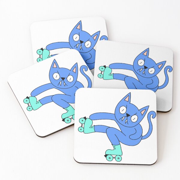 Item preview, MEAN CAT Rollerskating - blue designed and sold by motherbrainart.
