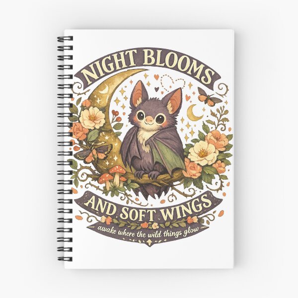 Item preview, Night Blooms and Soft Wings Cute Bat Moon Floral Cottagecore Gothic Design designed and sold by inkoutninja.