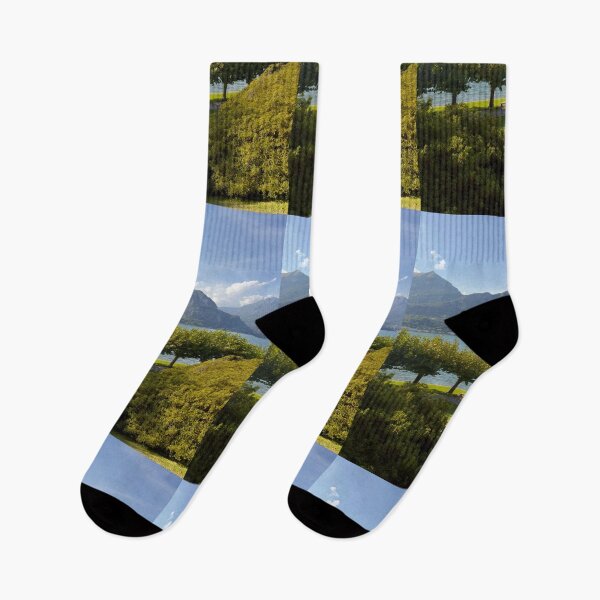 Item preview, Lakeside Park Walkway Overlooking Mountains Across Calm Water designed and sold by Matricko.
