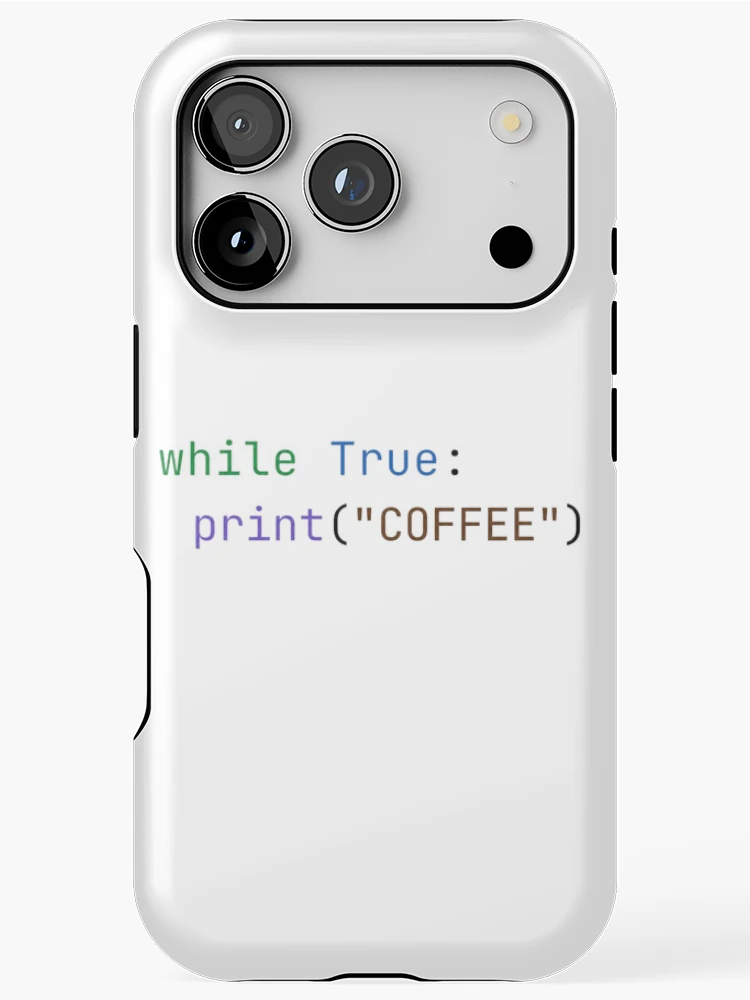 Thumbnail 1 of 4, iPhone Case, While True Print Coffee Python Code designed and sold by DevStyle Labs.