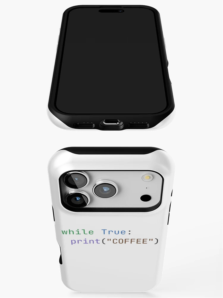 Thumbnail 3 of 4, iPhone Case, While True Print Coffee Python Code designed and sold by DevStyle Labs.