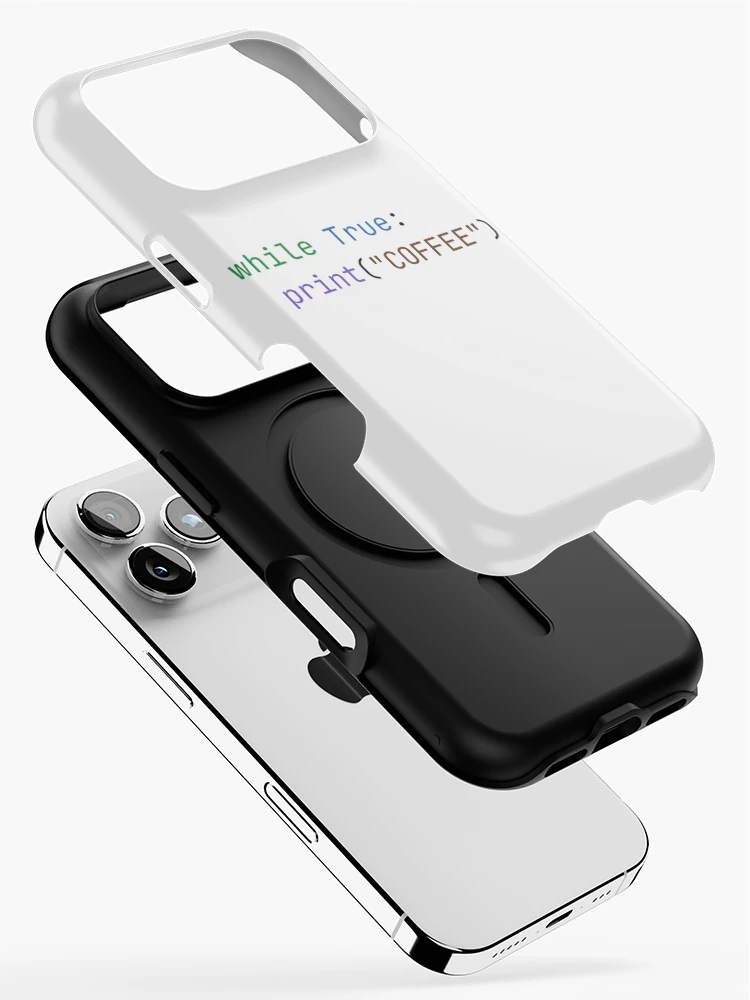 Thumbnail 2 of 4, iPhone Case, While True Print Coffee Python Code designed and sold by DevStyle Labs.