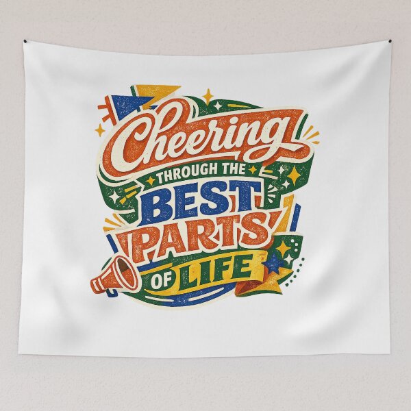 Item preview, Cheering Through the Best Parts of Life Cheerleader Positive Retro Quote Design designed and sold by inkoutninja.
