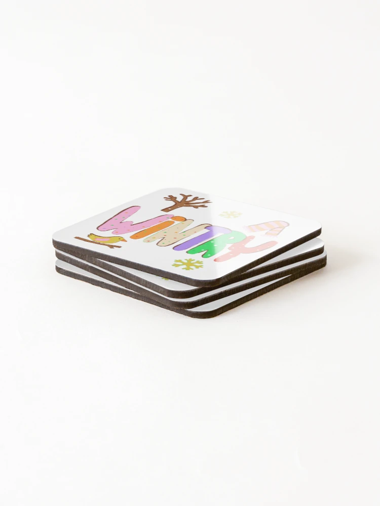 Thumbnail 4 of 5, Coasters (Set of 4), Wintry Walk Lettering - Riso Doodle Print designed and sold by BysonDesigns.