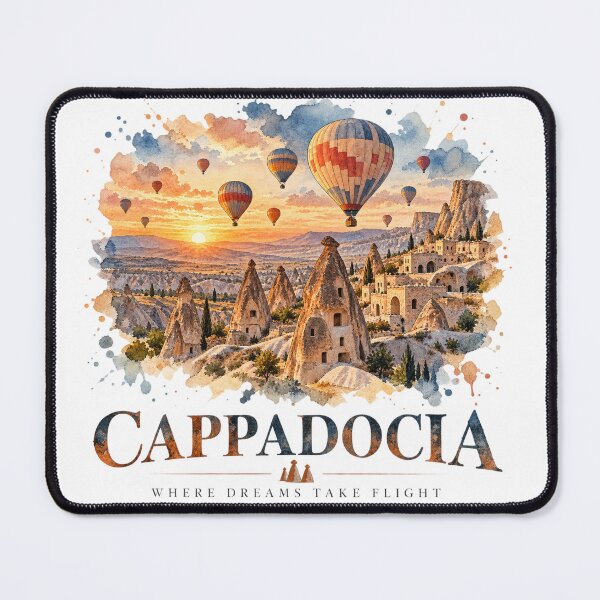 Item preview, Cappadocia Turkey Watercolor Travel Art – Hot Air Balloons Vintage Souvenir designed and sold by DreamPaw Studio.