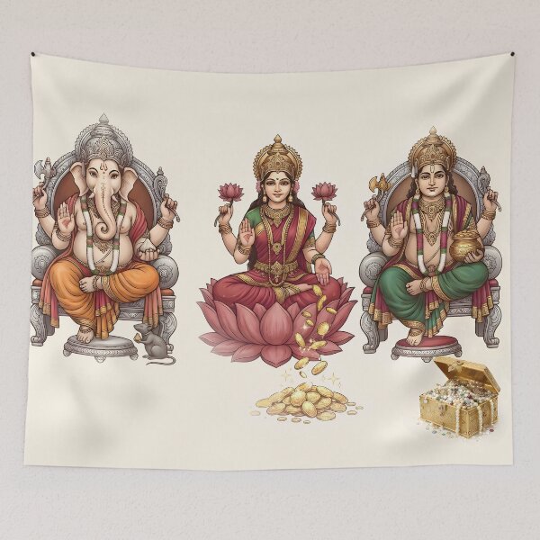 Aperçu de l'œuvre Lakshmi Ganesh Kuber Diwali Art créée et vendue par hutofdesigns.