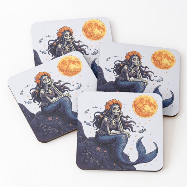 Item preview, Marigold Moon Siren — Day of the Dead Catrina Mermaid Pixel Art designed and sold by PixelBrujeria.