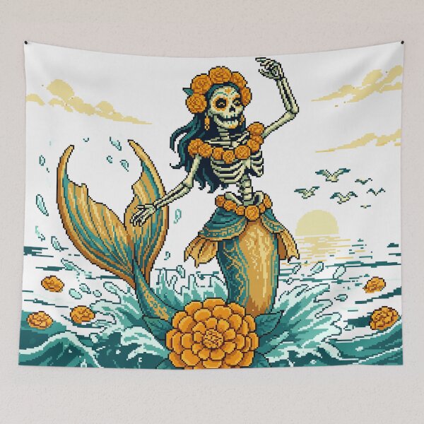 Item preview, Marigold Sunrise Siren — Catrina Mermaid Pixel Art designed and sold by PixelBrujeria.