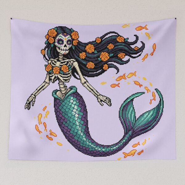 Item preview, Marigold Tide Siren — Catrina Mermaid Pixel Art designed and sold by PixelBrujeria.
