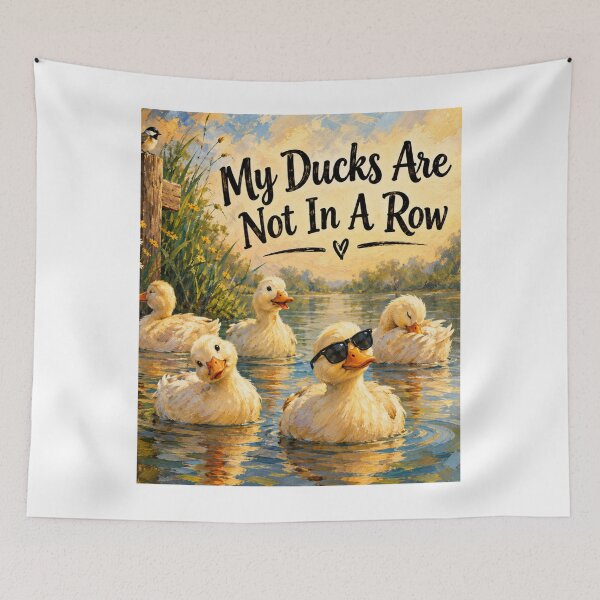 Item preview, My Ducks Are Not In A Row Funny Duck Painting – Vintage Cottagecore Waterfowl Art designed and sold by Obinne.
