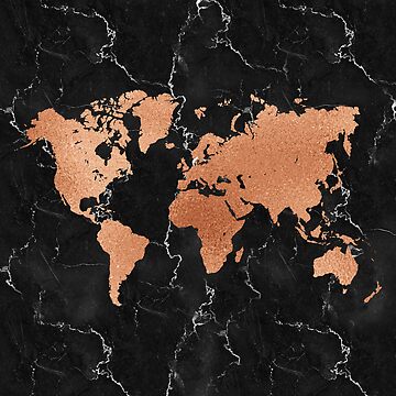 Artwork thumbnail, World Map - Rose Gold on Black Marble by cadinera