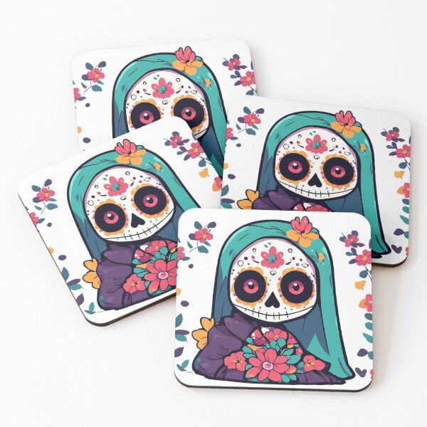 Item preview, Day of the Dead Sugar Skull with Teal Veil and Floral Vines Graphic T-Shirt Design designed and sold by Burnt Cloth Tees.