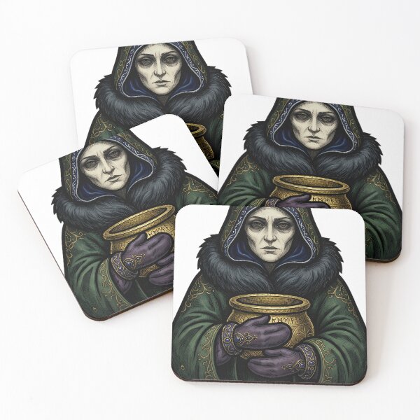 Item preview, Winter Witch with a Small Brass Cauldron - Black Christmas Emblem designed and sold by IllumeInk.