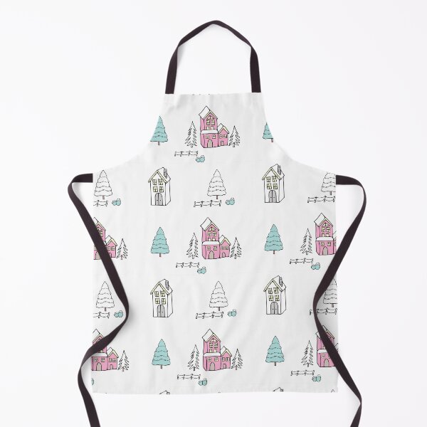 Item preview, Christmas snowy homes in pink designed and sold by Quiet Waters Design.