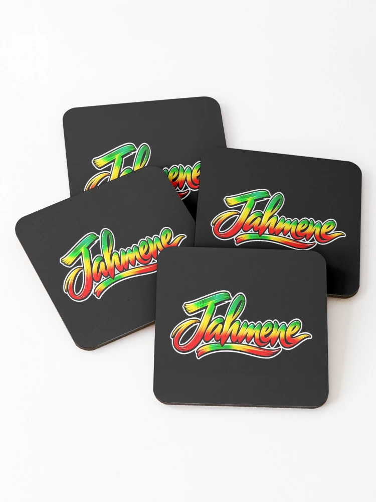 Thumbnail 1 of 5, Coasters (Set of 4), Jahmene - Rasta Brush Script Lettering designed and sold by Cultural Breeze.