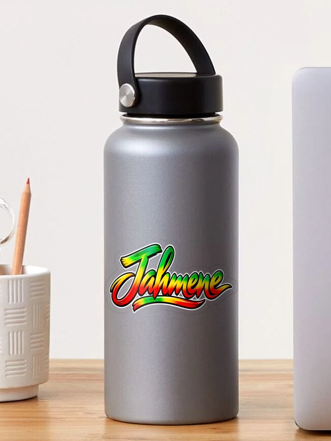 Thumbnail 1 of 3, Sticker, Jahmene - Rasta Brush Script Lettering designed and sold by Cultural Breeze.