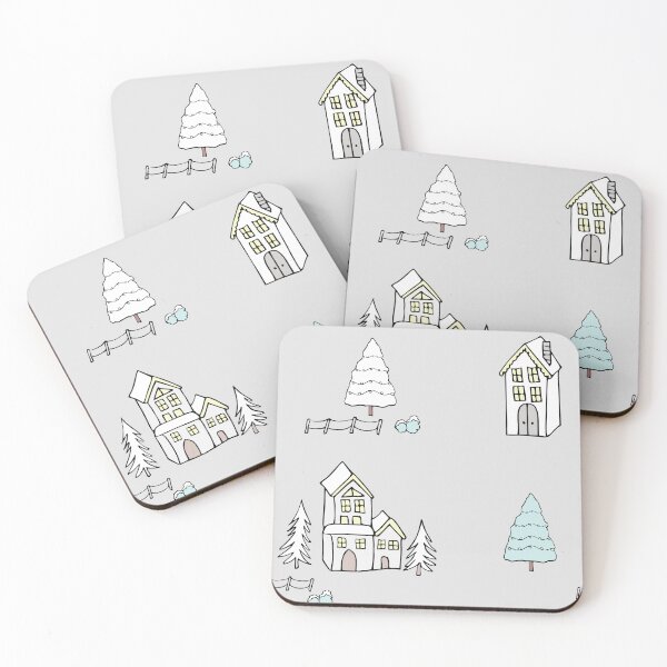 Item preview, Christmas snowy homes in neutrals designed and sold by Quiet Waters Design.