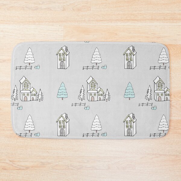 Item preview, Christmas snowy homes in neutrals designed and sold by Quiet Waters Design.
